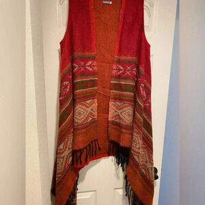 Earthbound Womens Boho Sweater Poncho Vest Wrap Cape High Low Aztec Fringe acryl
